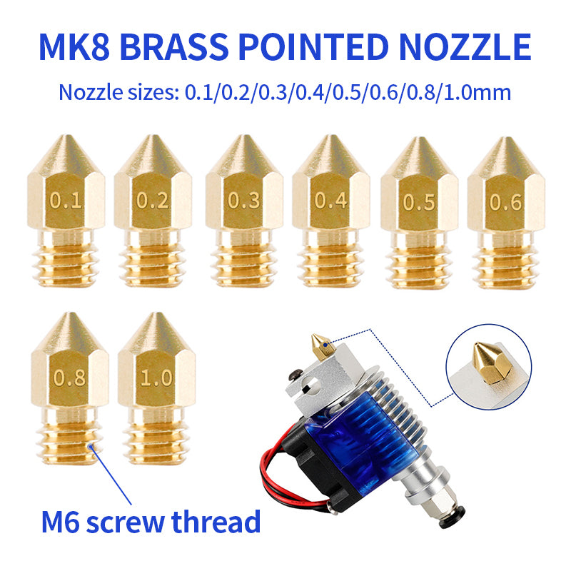 10pcs MK8 Nozzles 0.1~1.0mm