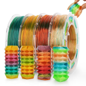 TPU 3D Printer Filament Bundle, Transparent Multicolor Rainbow TPU 1.75mm, Color Change Flexible Soft TPU 3D Printing Filament Supports High Speed, 200gX4 Spools