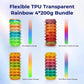 TPU 3D Printer Filament Bundle, Transparent Multicolor Rainbow TPU 1.75mm, Color Change Flexible Soft TPU 3D Printing Filament Supports High Speed, 200gX4 Spools